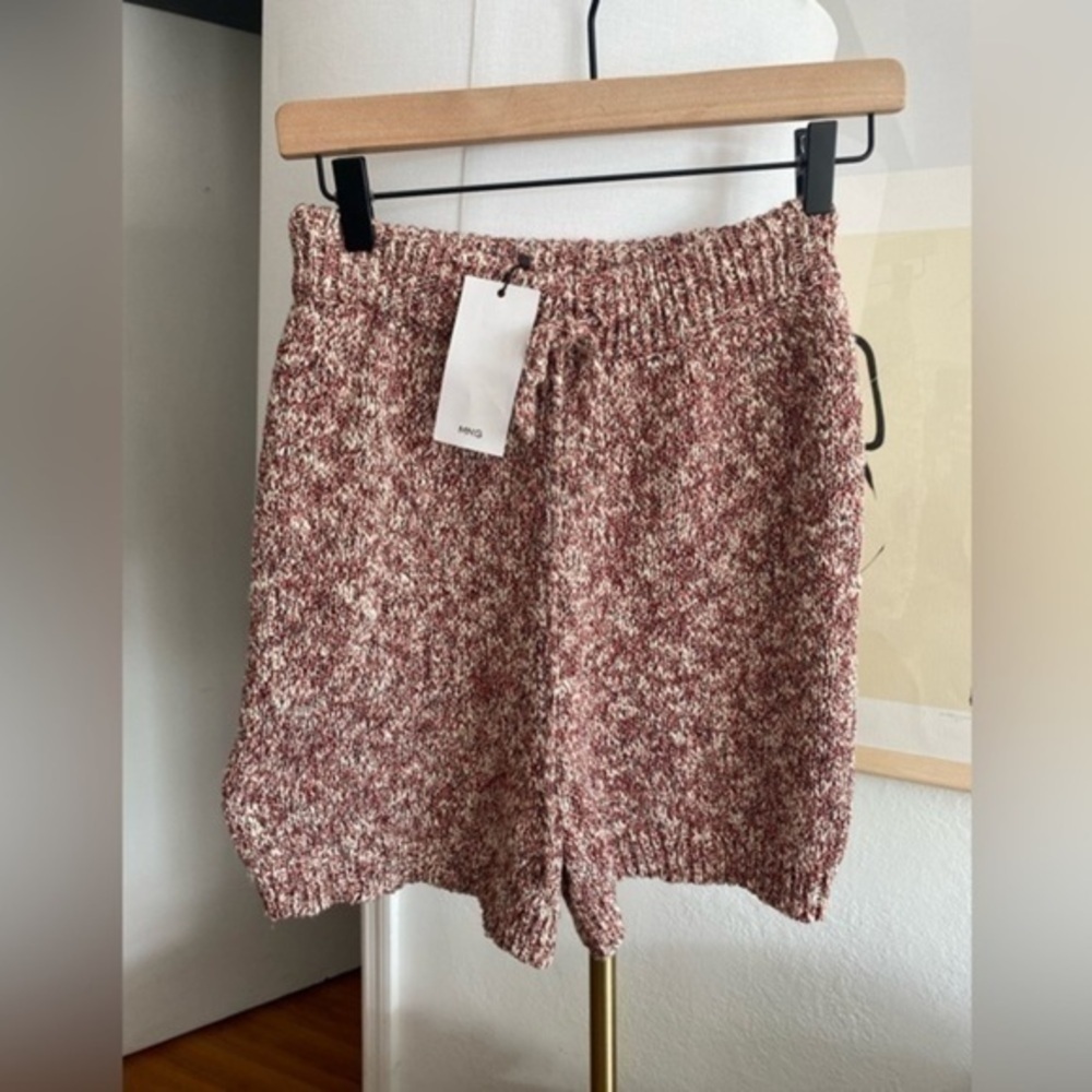 MANGO High Waist Flecked Burgundy Knit Shorts Cotton S Size S - Picture 3 of 11